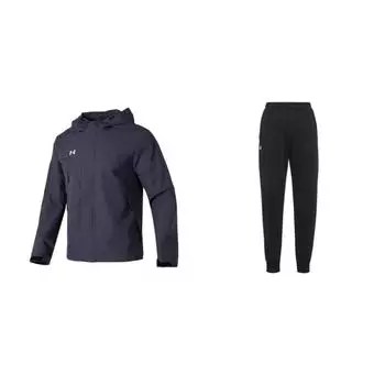 Under Armour Logo Print Long Pants Hooded Zip Long Sleeve Casual Sports Suit Unisex suit 23600704-001+23600401-013 XL