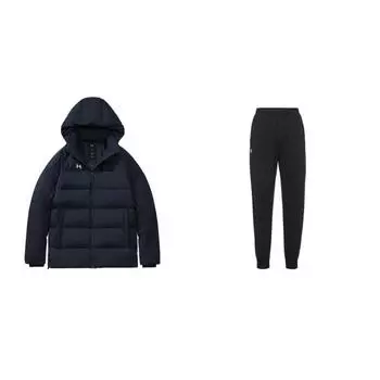 Under Armour Logo Print Long Pants Solid Color Hooded Long Sleeve Jacket Casual Sports Suit Unisex Sports Suit Black 21600801-001+23600704-001 XXL