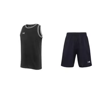 Under Armour Logo Print Loose Knit Quick-Dry Breathable Tank Top Training Shorts Casual Sports Set Men sets Black 21500201-001+21500101-001 S