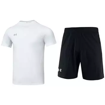 Under Armour Logo Print Pullover Short Sleeve Top With Drawstring Elastic Mid Waist Shorts Casual Sports Set Men sets 23500505-100+22500214-001 2XL