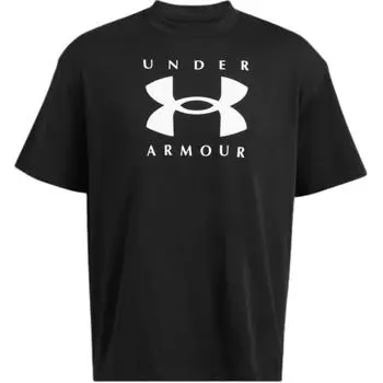 Under Armour Logo Print Straight Cut Crew Neck Pullover Drop Shoulder Short Sleeve T-Shirt Men Tops Black 1389146-001 S