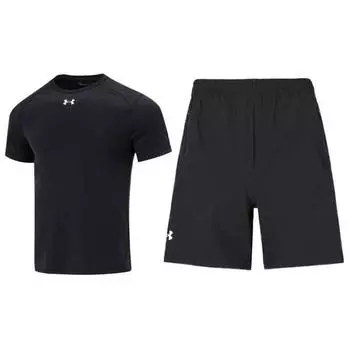 Under Armour Logo Solid Color Loose Fit Short Sleeve T-Shirt Breathable Comfortable Quick Dry Shorts Casual Sports Set 21500513-001+22500214-001 S