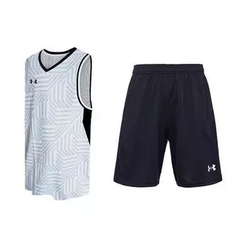 Under Armour Логотип Печать дышащий жилет трикотажные тренировочные спортивные шорты баскетбольный комплект мужские комплекты 23500102-100+21500201-001 M