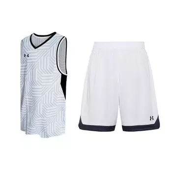 Under Armour Логотип с дышащей майкой и свободными трикотажными шортами, баскетбольный комплект для мужчин, белый цвет 23500102-100+21500202-100 M