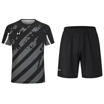 Under Armour Loose Fit Striped Crew Neck Short Sleeve Shorts Casual Sports Set Unisex sets 24500504-001+23500203-001 M