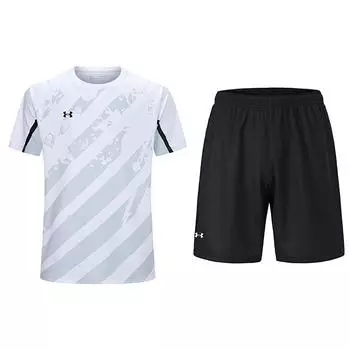Under Armour Loose Striped Pullover Short Sleeve Shorts Casual Sports Set Unisex sets 24500504-100+23500203-001 M
