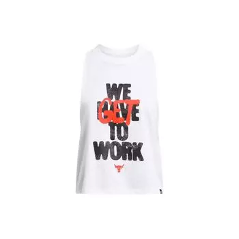 Under Armour Майка без рукавов Project Rock Letter Print с круглым вырезом, женские топы, белые 1382710-100 S