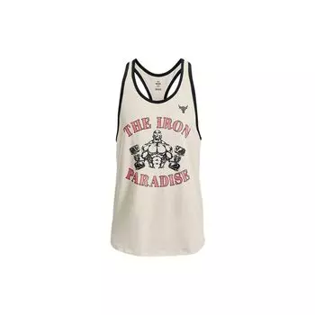 Under Armour Майка без рукавов Project Rock Solid Print Letter с круглым вырезом для мужчин, белая 1373759-110 S