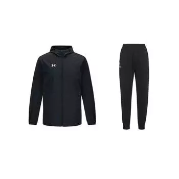 Under Armour Minimalist Brand Logo Comfortable Hooded Jacket And Tapered Pants Casual Sports Set Unisex sportswear Black 23600704-001+21600411-001 XL