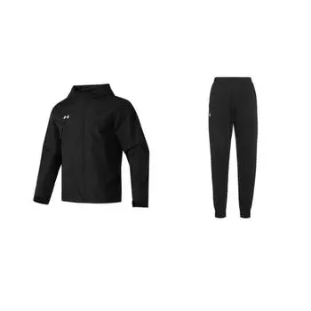 Under Armour Minimalist Brand Logo Fashion Hooded Woven Jacket Knit Long Pants Casual Sports Suit Unisex suit Black 23600704-001+23600401-001 S