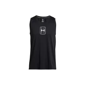 Under Armour Мужской жилет для бега с круглым вырезом и принтом логотипа, быстросохнущий, черный 1383399-001 XL