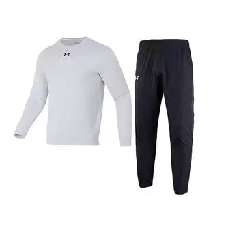 Under Armour Напечатанный модный универсальный круглый вырез с длинным рукавом длинные брюки повседневный спортивный костюм мужской костюм 23600306-009+22500706-001 S