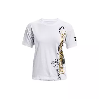 Under Armour Новая весенняя коллекция, футболка с круглым вырезом и принтом логотипа тигра, женские топы, белые 1366121-100 L