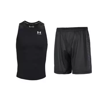 Under Armour Обтягивающий топ без рукавов с принтом логотипа, шорты для бега и фитнеса, повседневный спортивный комплект, мужские комплекты, черный цвет 1368352-001+24500212-001 S