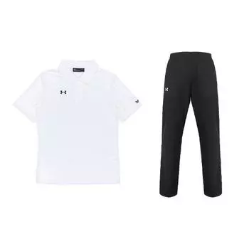 Under Armour Однотонная дышащая рубашка поло с коротким рукавом, прямые трикотажные спортивные брюки, повседневный спортивный комплект для мужчин 21500537-100+21500737-001 XXL