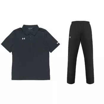 Under Armour Однотонная дышащая рубашка поло с коротким рукавом, прямые спортивные брюки, повседневный спортивный комплект, мужские комплекты, черный цвет 21500537-001+21500737-001 4XL