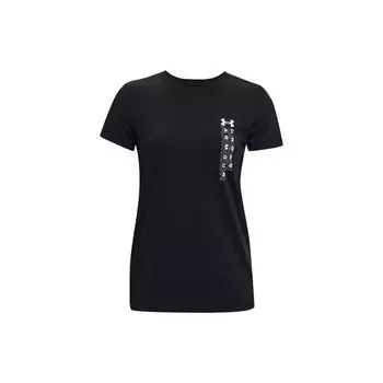 Under Armour Однотонная футболка с круглым вырезом и принтом логотипа бренда, женские топы, цвет черный 1370760-001 M