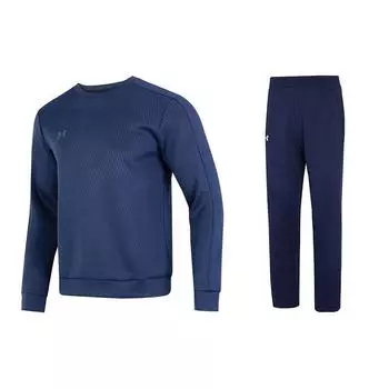 Under Armour Однотонная футболка с круглым вырезом, длинным рукавом и длинными брюками, повседневный спортивный комплект для мужчин, синий цвет 22600303-408+21500737-408 L