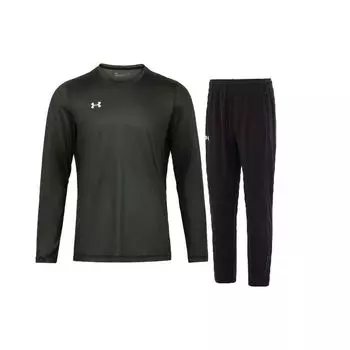 Under Armour Однотонная футболка с круглым вырезом, длинным рукавом и длинными брюками со средней талией, повседневный спортивный комплект для мужчин, черный цвет 22600307-011+23600703-001 M