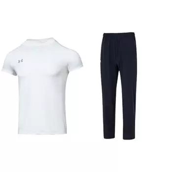 Under Armour Однотонная футболка с круглым вырезом, коротким рукавом и эластичным поясом, длинные брюки, повседневный спортивный комплект для мужчин 23500506-100+22500706-001 M