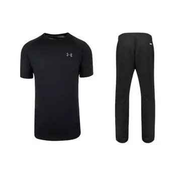 Under Armour Однотонная футболка с круглым вырезом, коротким рукавом и быстросохнущие длинные брюки со средней талией, повседневный спортивный комплект для мужчин 1326413-001+21500737-001 S
