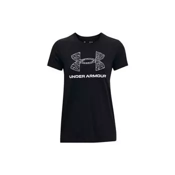 Under Armour Однотонная футболка с круглым вырезом и коротким рукавом с принтом логотипа в виде буквы, женские топы, цвет черный 1356305-003 M