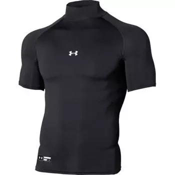 Under Armour Однотонная футболка с логотипом, высоким воротом, облегающего кроя, реглан с коротким рукавом, мужская, топы, черная 1358642-001 XXL