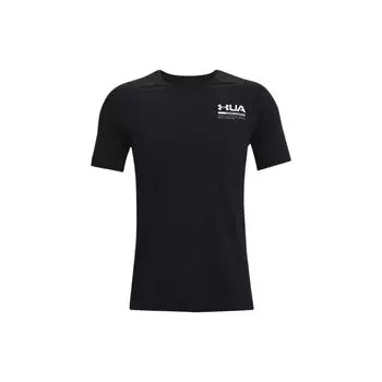 Under Armour Однотонная футболка с принтом логотипа, приталенная, с круглым вырезом, коротким рукавом, реглан, мужские топы, черная 1361424-001 M