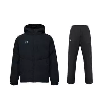 Under Armour Однотонная короткая куртка с капюшоном, толстая теплая куртка для улицы, брюки с заниженной талией, повседневный спортивный костюм, мужской костюм, черный цвет 23600801-001+21500737-001 M