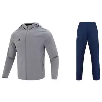 Under Armour Однотонная куртка с капюшоном на молнии и длинные брюки, повседневный спортивный комплект для мужчин 23600303-014+21500737-408 S