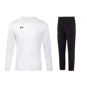 Under Armour Однотонная облегающая футболка с круглым вырезом и длинные спортивные брюки, повседневный спортивный комплект для мужчин, белый, черный 22600307-100+23600703-001 M