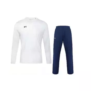 Under Armour Однотонная облегающая спортивная футболка с круглым вырезом и длинные брюки средней посадки, повседневный спортивный комплект для мужчин 22600307-100+21500737-408 M