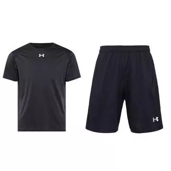 Under Armour Однотонная повседневная футболка с круглым вырезом и коротким рукавом, тренировочные шорты, спортивный комплект, мужские комплекты, черный цвет 21500513-001+21500201-001 L