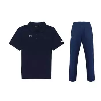 Under Armour Однотонная повседневная тренировочная дышащая рубашка поло с коротким рукавом, быстросохнущие спортивные брюки, повседневный спортивный комплект 21500537-408+21500737-408 L
