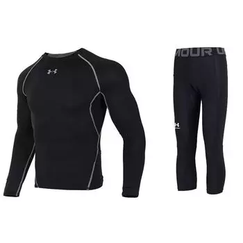 Under Armour Однотонная спортивная футболка с длинным рукавом и леггинсы, комплект для мужчин, верх, низ 1257471-001+1361588-001 M