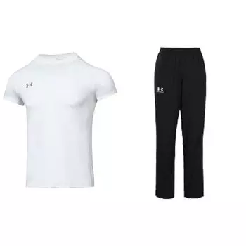 Under Armour Однотонная свободная футболка с круглым вырезом, коротким рукавом и эластичным поясом, трикотажные длинные брюки, повседневный спортивный комплект для мужчин 23500506-100+1352031-001 M