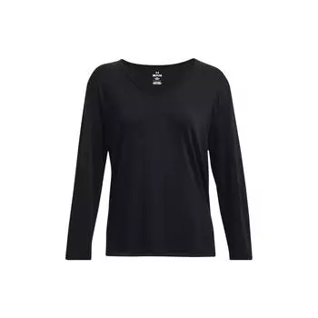 Under Armour Однотонная свободная футболка с V-образным вырезом и длинным рукавом, женские топы, черный цвет 1379158-001 S