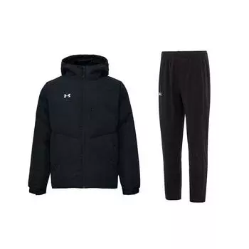 Under Armour Однотонная толстая теплая куртка-пуховик с капюшоном и средней талией, трикотажные спортивные штаны на шнурке, повседневный спортивный комплект 23600801-001+23600703-001 M