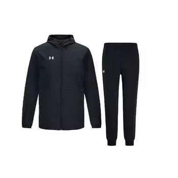Under Armour Однотонные длинные брюки с эластичной талией, куртка с капюшоном и длинными рукавами, повседневный спортивный костюм, мужской костюм, черный 21600411-001+21600701-001 XXL