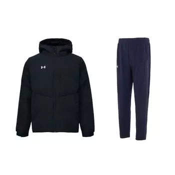 Under Armour Однотонный короткий толстый теплый пуховик с капюшоном, трикотажные спортивные штаны со средней талией, повседневный спортивный костюм для мужчин 23600801-001+23600703-409 M