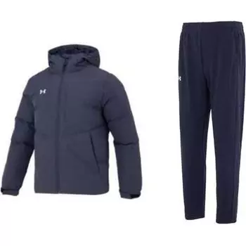 Under Armour Однотонный повседневный пуховик с капюшоном и длинными рукавами, дышащие трикотажные повседневные брюки, спортивный костюм 23600801-013+23600703-409 S