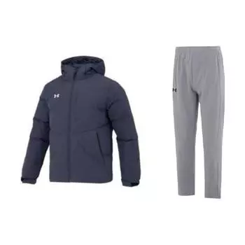 Under Armour Однотонный повседневный пуховик с капюшоном и длинными рукавами, дышащие спортивные брюки, повседневный спортивный комплект, мужская верхняя одежда 23600801-013+23600703-014 M