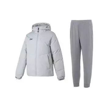 Under Armour Однотонный повседневный пуховик с капюшоном, дышащие повседневные трикотажные спортивные брюки, спортивный комплект унисекс 23600801-009+23600704-014 L