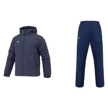Under Armour Однотонный повседневный пуховик с капюшоном и длинными рукавами, спортивные быстросохнущие брюки на шнурке, повседневный спортивный костюм для мужчин 23600801-013+21500737-408 M