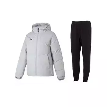 Under Armour Однотонный повседневный пуховик с капюшоном и длинными рукавами, дышащие повседневные трикотажные спортивные брюки, спортивная одежда унисекс 23600801-009+23600704-001 M