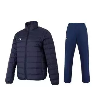 Under Armour Однотонный повседневный пуховик с воротником-стойкой, заниженной талией, быстросохнущие брюки на шнурке, повседневный спортивный костюм для мужчин 23600804-409+21500737-408 XL