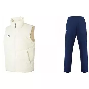 Under Armour Однотонный повседневный жилет с воротником-стойкой, быстросохнущий трикотажный спортивный комплект на шнурке, мужские комплекты 23600803-101+21500737-408 XXXL