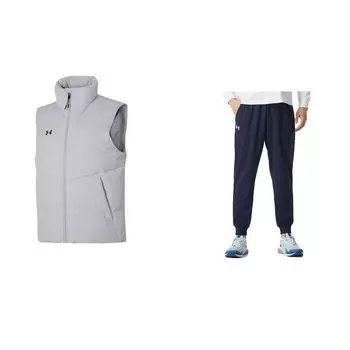 Under Armour Однотонный повседневный жилет с воротником-стойкой для отдыха на открытом воздухе, дышащие трикотажные спортивные брюки, повседневный спортивный комплект 23600803-009+23600704-409 M