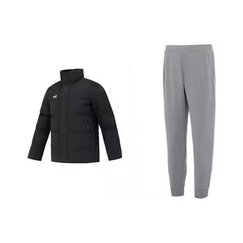 Under Armour Однотонный пуховик с воротником-стойкой и длинными рукавами, дышащий повседневный трикотажный спортивный комплект из брюк 23600802-001+23600704-014 M