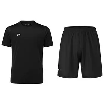 Under Armour Однотонный С простым принтом логотипа Круглый вырез Удобный пуловер Джерси с коротким рукавом Унисекс Топы Черный 21500525-001+23500203-001 M